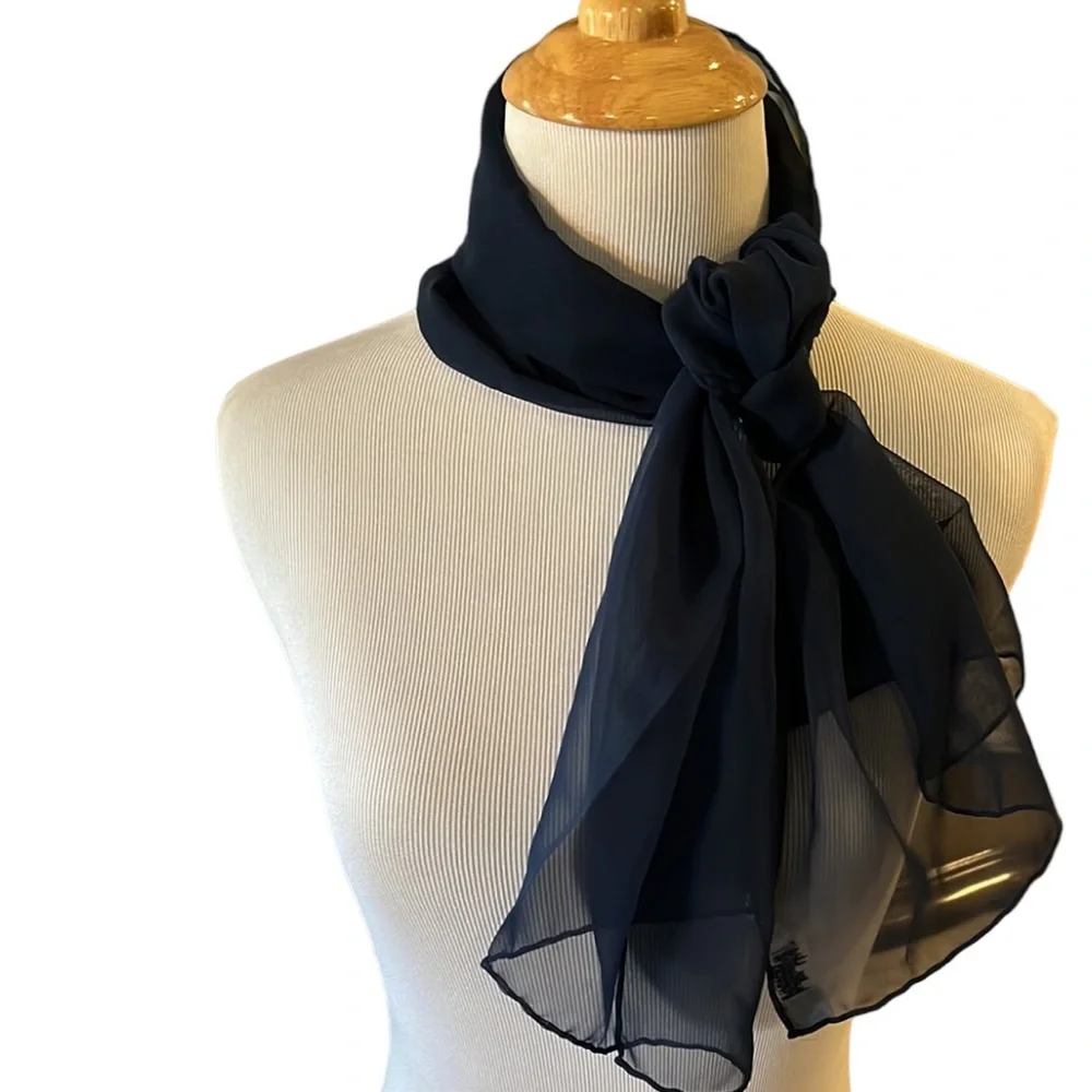 SCARVES BY VERA VINTAGE HAND ROLLED SHEER SCARF DARK BLUE